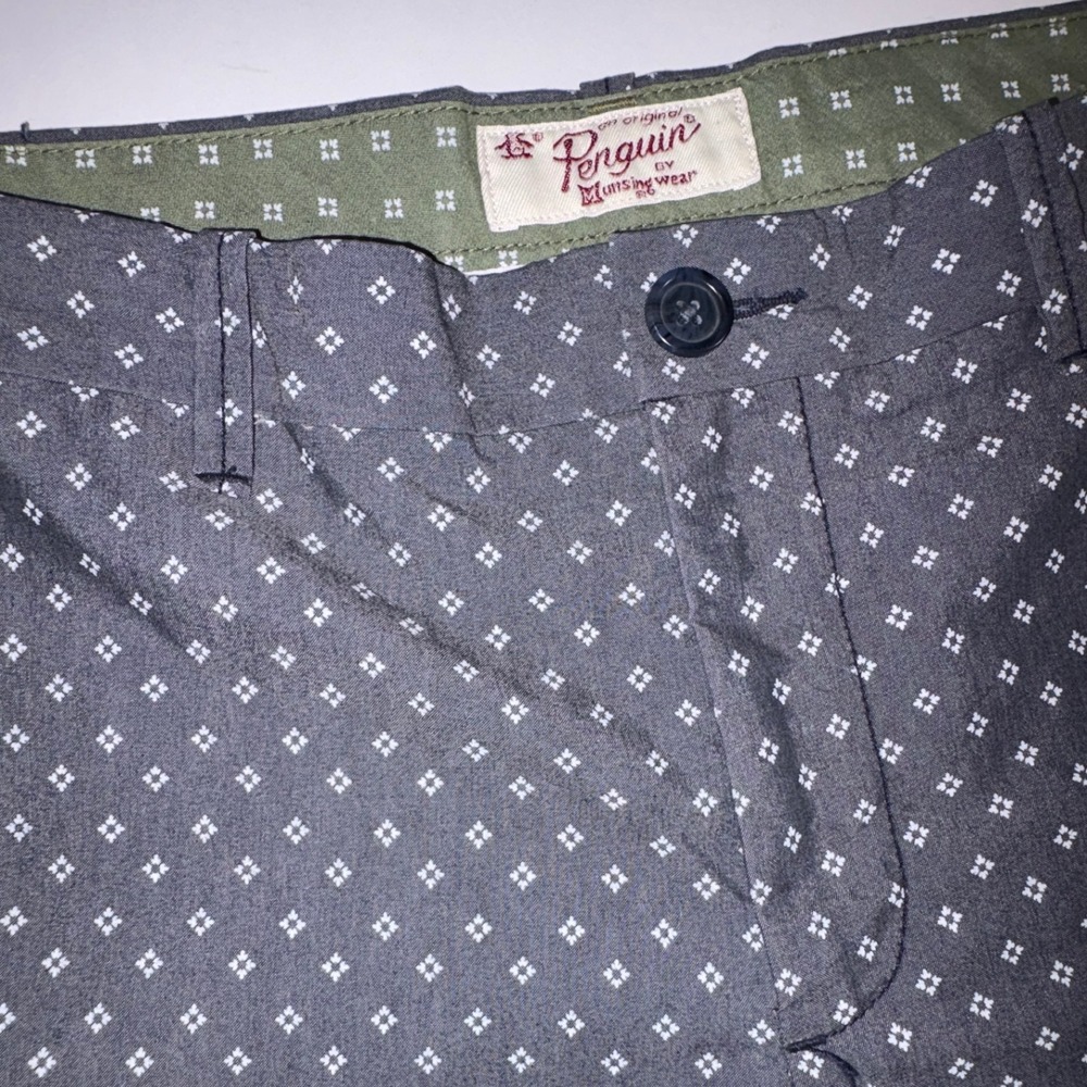 Original Penguin Men's Geometric Print Shorts Size 34 Charcoal Green band Casual - Picture 2 of 6